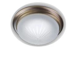 Niermann Deckenleuchte Rund, Schliffglas Satiniert, Dekorring Altmessing Gewölbt, Ø 30cm