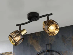 Globo Deckenstrahler INDIANA 2-flammig Mit Glaskristallen Schwarz Gold, Breite 28cm