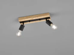 FHL Easy Deckenstrahler JURIS 2 Flammig Schwarz Mit Holz - Deckenspot Schwenkbar