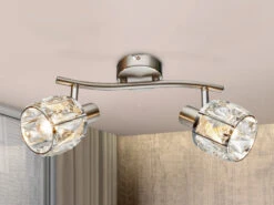 Globo Deckenstrahler KRIS 2-flammig Mit Glaskristallen Silber Matt, Breite 28cm