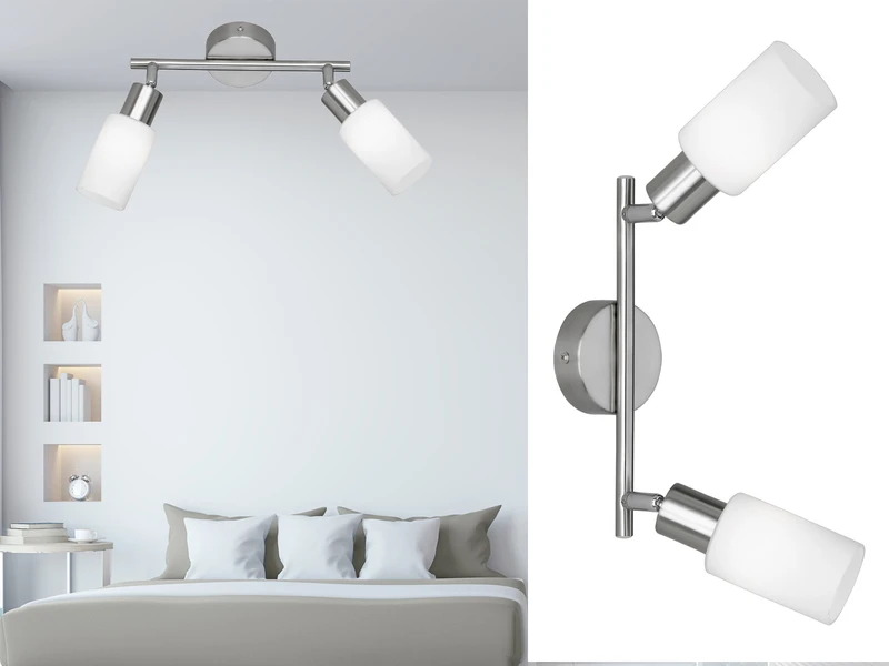 Reality Leuchten Deckenstrahler MARS 2 Flammig Silber Opal Glasschirme Weiß, 25cm Breit 1 Reality Leuchten Deckenstrahler MARS 2 Flammig Silber Opal Glasschirme Weiß, 25cm Breit