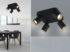 Trio Leuchten Deckenstrahler PAGO Metallschirm Schwarz - 4 Spots Schwenkbar - 24x24cm