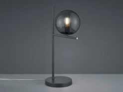 MeineWunschleuchte Design LED Tischleuchte In Anthrazit Mit Lampenschirm Glaskugel Rauchfarbig -Licht Welt Geschaft design led tischleuchte in anthrazit mit lampensch 2