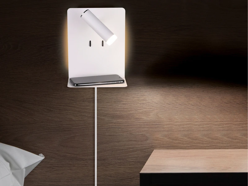 Trio Leuchten Design LED Wandleuchte ELEMENT In Weiß Matt Mit USB Ladebuchse Und Ablage 5 Trio Leuchten Design LED Wandleuchte ELEMENT In Weiß Matt Mit USB Ladebuchse Und Ablage – Bild 5