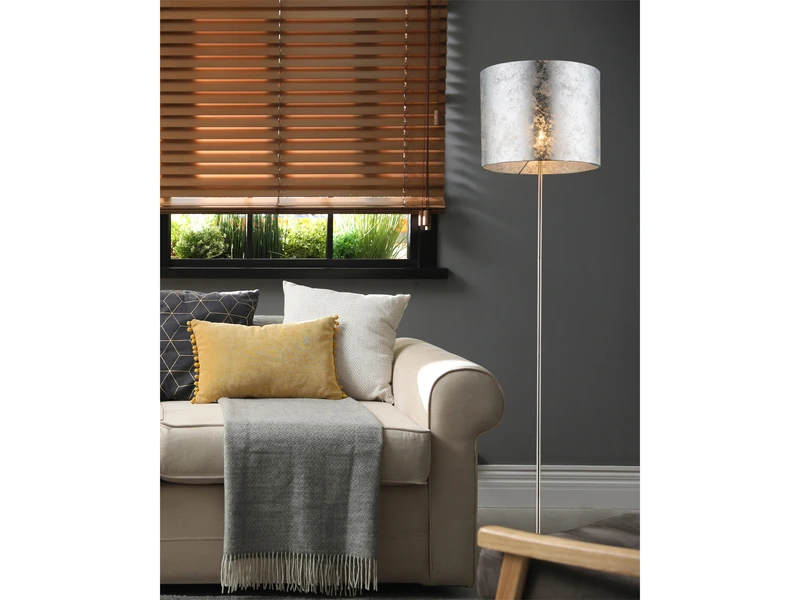 Globo Design Stehlampe AMY Mit Stoffschirm Silberfarbig, Höhe 160cm 1 Globo Design Stehlampe AMY Mit Stoffschirm Silberfarbig, Höhe 160cm