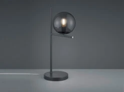Trio Leuchten Design Tischleuchte PURE In Anthrazit Mit Lampenschirm Glaskugel Rauchfarbig