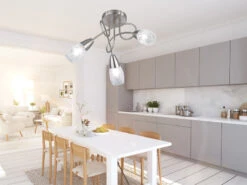 MeineWunschleuchte Dimmbare LED Deckenlampe Rondell 3 Flammig Matt Silber Dekorglas Satiniert Ø47cm