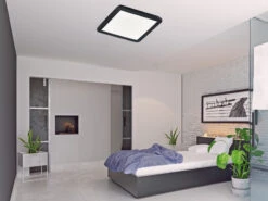 Reality Leuchten Dimmbare LED Deckenleuchte CAMILLUS Flache Badezimmerlampe 30x30cm Schwarz IP44 -Licht Welt Geschaft dimmbare led deckenleuchte camillus flache badezim 57