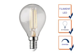 Wofi E14 Filament LED - 3 Watt, 320 Lumen, Warmweiß, Ø4,5cm - Extern Dimmbar -Licht Welt Geschaft e14 filament led 3 watt 320 lumen warmweiss 45cm e 4