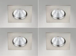 Trio Leuchten Eckiger LED Deckeneinbaustrahler 4er Set Dimmbar In Silber Matt, IP65