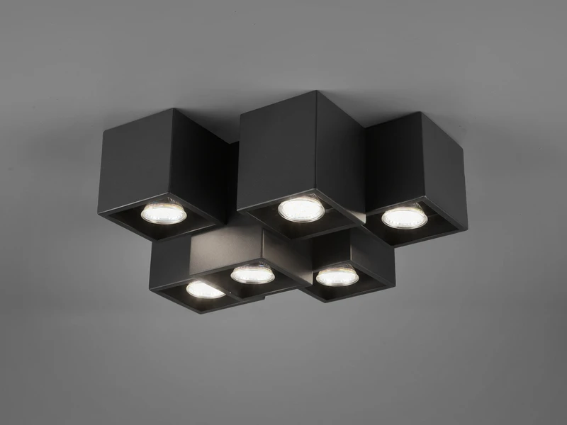 Trio Leuchten Eckiger LED Deckenstrahler 6 Flammig Dimmbar, Aufbaustrahler Schwarz Matt 1 Trio Leuchten Eckiger LED Deckenstrahler 6 Flammig Dimmbar, Aufbaustrahler Schwarz Matt
