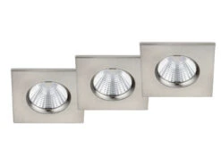 Trio Leuchten Eckiger LED Einbaustrahler ZAGROS 3er Set Dimmbar In Silber Matt, IP65