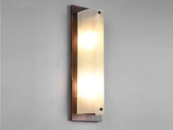 Trio Leuchten Flache Wandleuchte PALI Holzlampe Braun Mit Glasschirm Weiß, 45x14 Cm