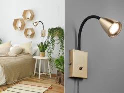 MeineWunschleuchte Flexible LED Leselampe, Wandleuchte Mit & Ohne Stecker, Messing Matt