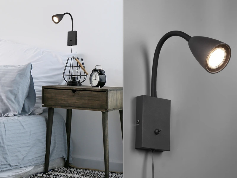 Trio Leuchten Flexible Leselampe WANDA, Wandleuchte Mit & Ohne Stecker, Schwarz Matt 1 Trio Leuchten Flexible Leselampe WANDA, Wandleuchte Mit & Ohne Stecker, Schwarz Matt