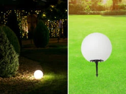 MeineWunschleuchte Garten Kugelleuchte Mit Erdspieß, 3m Kabel IP65 & Smarter LED, Ø25cm
