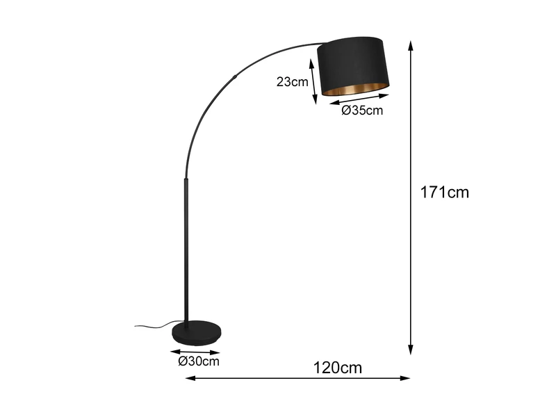 MeineWunschleuchte Große LED Bogenleuchte Mit Stoffschirm Schwarz Innen Gold - Höhe 171cm 4 MeineWunschleuchte Große LED Bogenleuchte Mit Stoffschirm Schwarz Innen Gold - Höhe 171cm – Bild 4