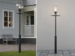 MeineWunschleuchte Große LED Mastleuchte Aluminium Schwarz Mit Glaskugel, Höhe 240cm