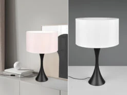 MeineWunschleuchte Große LED Tischlampe Schwarz Matt Mit Stoffschirm Weiß - Höhe 62cm