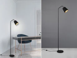 MeineWunschleuchte Große Stehleuchte Spot Schwenkbar, Metall & Stoffschirm Schwarz/Gold, Höhe 148cm