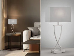 Fischer & Honsel Große Tischlampe ANNI Silber Mit Stoffschirm Grau Eckig - Höhe 51cm