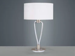 Trio Leuchten Große Tischleuchte PARIS II Silber Mit Stoff Lampenschirm Weiß, Höhe 58cm