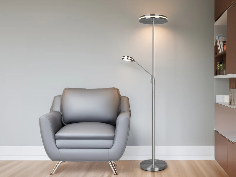 Trio Leuchten Großer LED Deckenfluter FRANKLIN Mit Lesearm, Höhe 181cm, Silber 1 Trio Leuchten Großer LED Deckenfluter FRANKLIN Mit Lesearm, Höhe 181cm, Silber