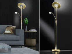 Trio Leuchten Großer LED Deckenfluter QUEBEC Schwenkbar Mit Lesearm, Höhe 180cm, Messing