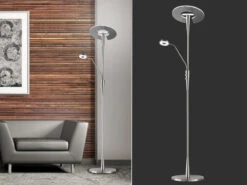 Trio Leuchten Großer LED Deckenfluter QUEBEC Schwenkbar Mit Lesearm, Höhe 180cm, Silber Matt