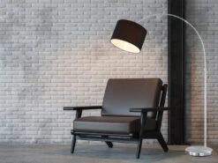 MeineWunschleuchte Höhenverstellbare LED Bogenleuchte Mit Stoffschirm Schwarz, Max. Höhe 215cm