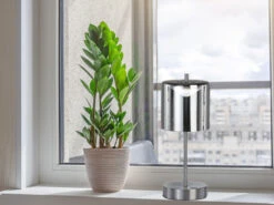 FHL Easy Kabellose Tischleuchte RIVA Silber / Rauchglas Mit Touchdimmer, Höhe 34,5cm -Licht Welt Geschaft kabellose tischleuchte riva silber rauchglas mit t 5