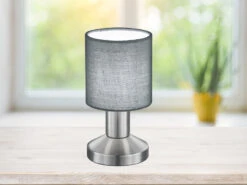 Trio Leuchten Klassische Kleine Tischlampe GARDA Mit Stoffschirm Grau - Touchfunktion Ein/Aus