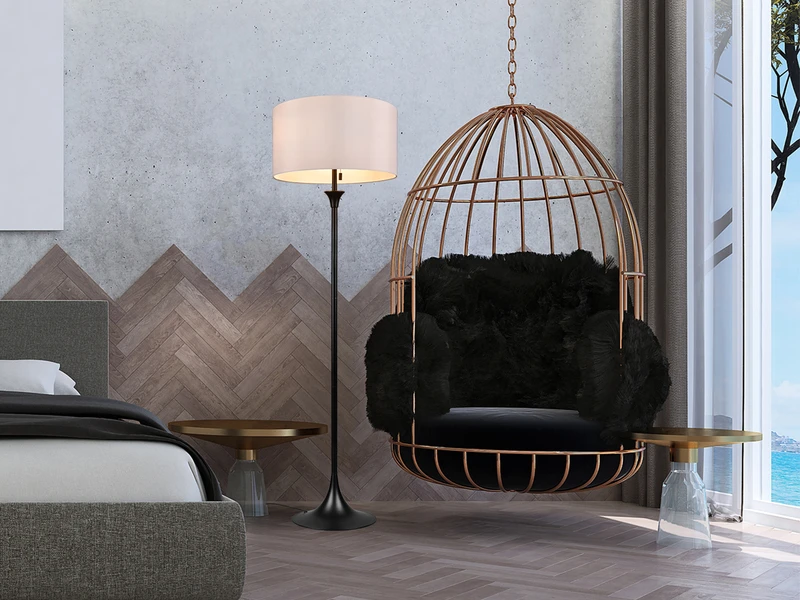 MeineWunschleuchte Klassische LED Stehleuchte Schwarz Mit Stoffschirm In Weiß - Höhe 155cm 1 MeineWunschleuchte Klassische LED Stehleuchte Schwarz Mit Stoffschirm In Weiß - Höhe 155cm