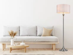 MeineWunschleuchte Klassische LED Stehleuchte Silber Mit Stoffschirm In Weiß - Höhe 155cm