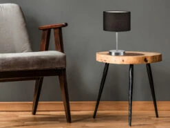 MeineWunschleuchte Klassische LED Tischleuchte Silber Mit Stoffschirm Schwarz, Höhe 32cm