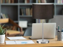 MeineWunschleuchte Klassische LED Tischleuchte Silber Mit Stoffschirm Schwarz, Höhe 32cm -Licht Welt Geschaft klassische led tischleuchte silber mit stoffschirm 6