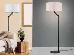 Trio Leuchten Klassische Stehleuchte CASSIO Schwarz Mit Stoffschirm In Weiß - Höhe 158cm