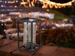 Globo Kleine LED Solarlaterne Mit Rauchfarbigem Lampenschirm & Metallkäfig, Höhe 25cm