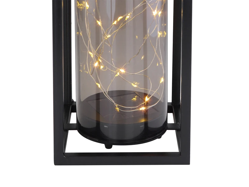 Globo Kleine LED Solarlaterne Mit Rauchfarbigem Lampenschirm & Metallkäfig, Höhe 25cm 6 Globo Kleine LED Solarlaterne Mit Rauchfarbigem Lampenschirm & Metallkäfig, Höhe 25cm – Bild 6