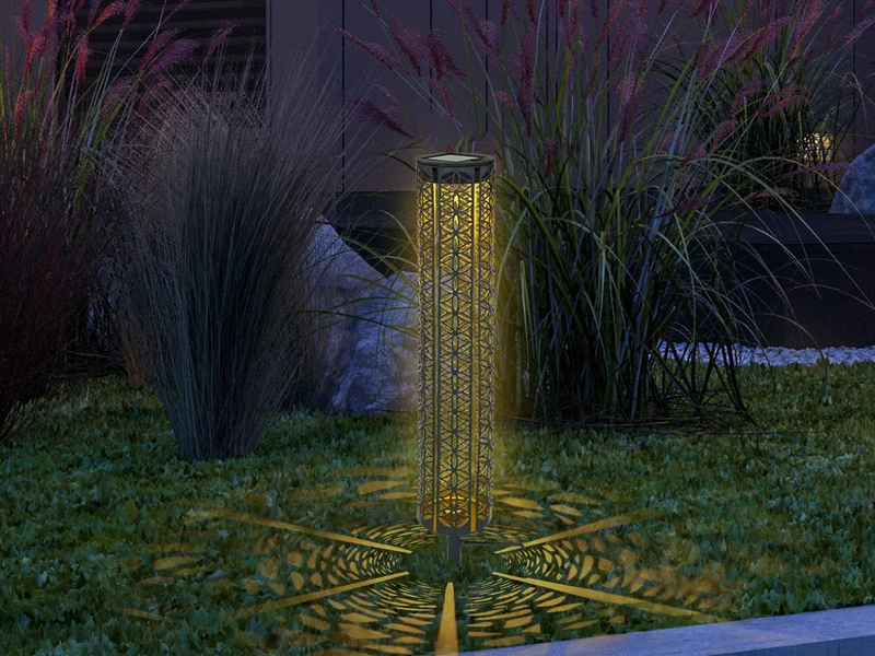 Globo Kleine Solar Dekoleuchte Mit Dekorstanzungen & Erdspieß, Schwarz Gold, Höhe 35cm 1 Globo Kleine Solar Dekoleuchte Mit Dekorstanzungen & Erdspieß, Schwarz Gold, Höhe 35cm