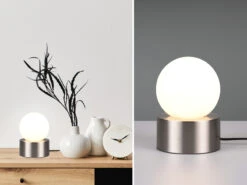 Reality Leuchten Kleine Tischleuchte COUNTESS On-off Touch Glaskugel Weiß, Silber Ø12cm