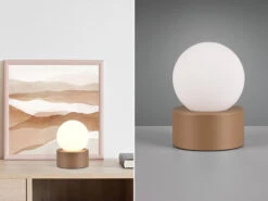 Reality Leuchten Kleine Tischleuchte COUNTESS On-off Touch Glaskugel Weiß, Coffee Ø12cm