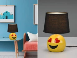 Reality Leuchten Kleine Tischleuchte LOVELY Keramik Mit Stoffschirm Schwarz Höhe 26cm