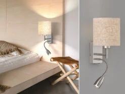 Fischer & Honsel Kleine Wandleuchte DREAMER Mit Stoffschirm Beige Rund & LED Leselampe
