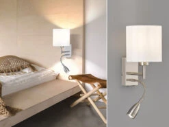 Fischer & Honsel Kleine Wandleuchte DREAMER Mit Stoffschirm Weiß Rund & LED Leselampe