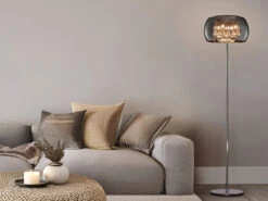 MeineWunschleuchte Kristall LED Stehleuchte Glas Chrom Verspiegelt & Rauchglas Optik, Höhe 158cm