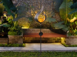 Globo Kunstvolle LED Solarleuchte Metall Bronzefarben Mit Glaskugel, Erdspießleuchte -Licht Welt Geschaft kunstvolle led solarleuchte metall bronzefarben mi 3