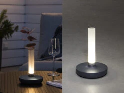 Konstsmide LED Außentischleuchte Und Blumenvase BIARRITZ Mit Akkubetrieb, Grau Höhe 20cm