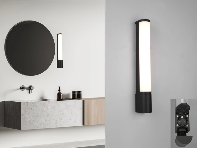 Trio Leuchten LED Bad Wandleuchte PIERA Mit Steckdose Schwarz 41,5cm -Spiegelleuchte 1 Trio Leuchten LED Bad Wandleuchte PIERA Mit Steckdose Schwarz 41,5cm -Spiegelleuchte