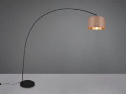 MeineWunschleuchte LED Bogenleuchte Metall Schwarz Stoff Lampenschirm Taupe, 210cm